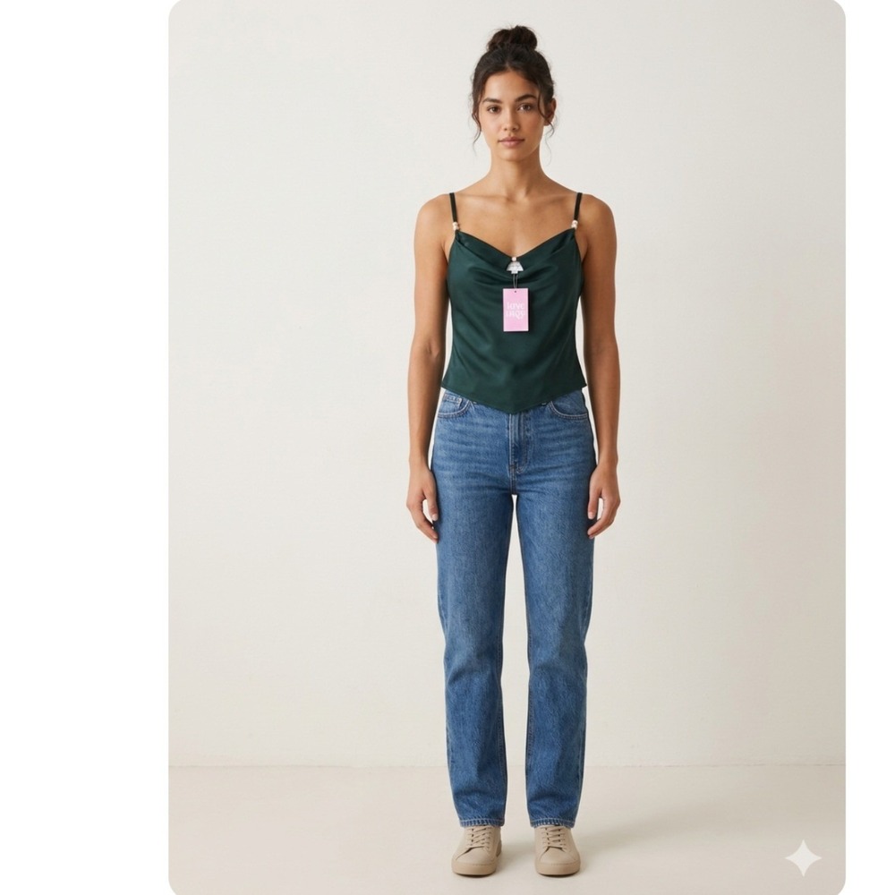 Le Lis Collection Dark Teal Cowl Neck Camisole Bead Strap Top Womens Small